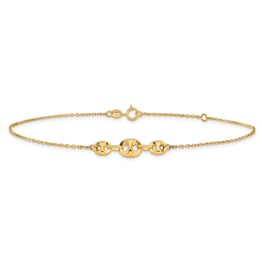 Tobillera de Enlace Fancy Pulido de 14K de 9 Pulgadas (más 1 Pulgada de Extensión)