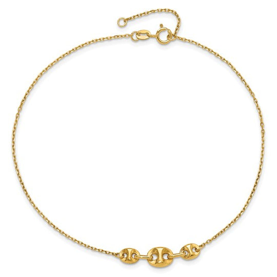 Tobillera de Enlace Fancy Pulido de 14K de 9 Pulgadas (más 1 Pulgada de Extensión)
