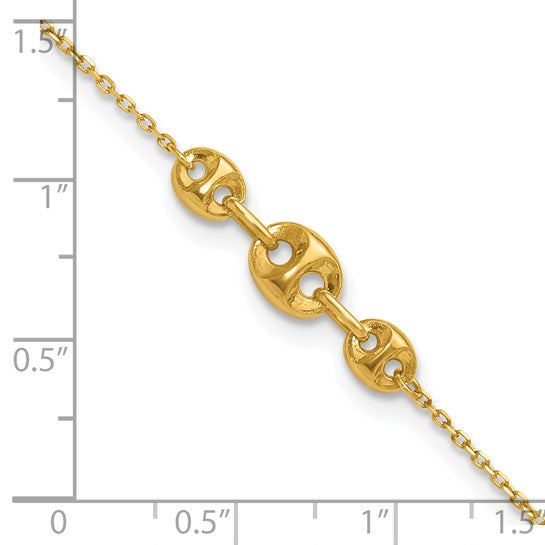 Tobillera de Enlace Fancy Pulido de 14K de 9 Pulgadas (más 1 Pulgada de Extensión)
