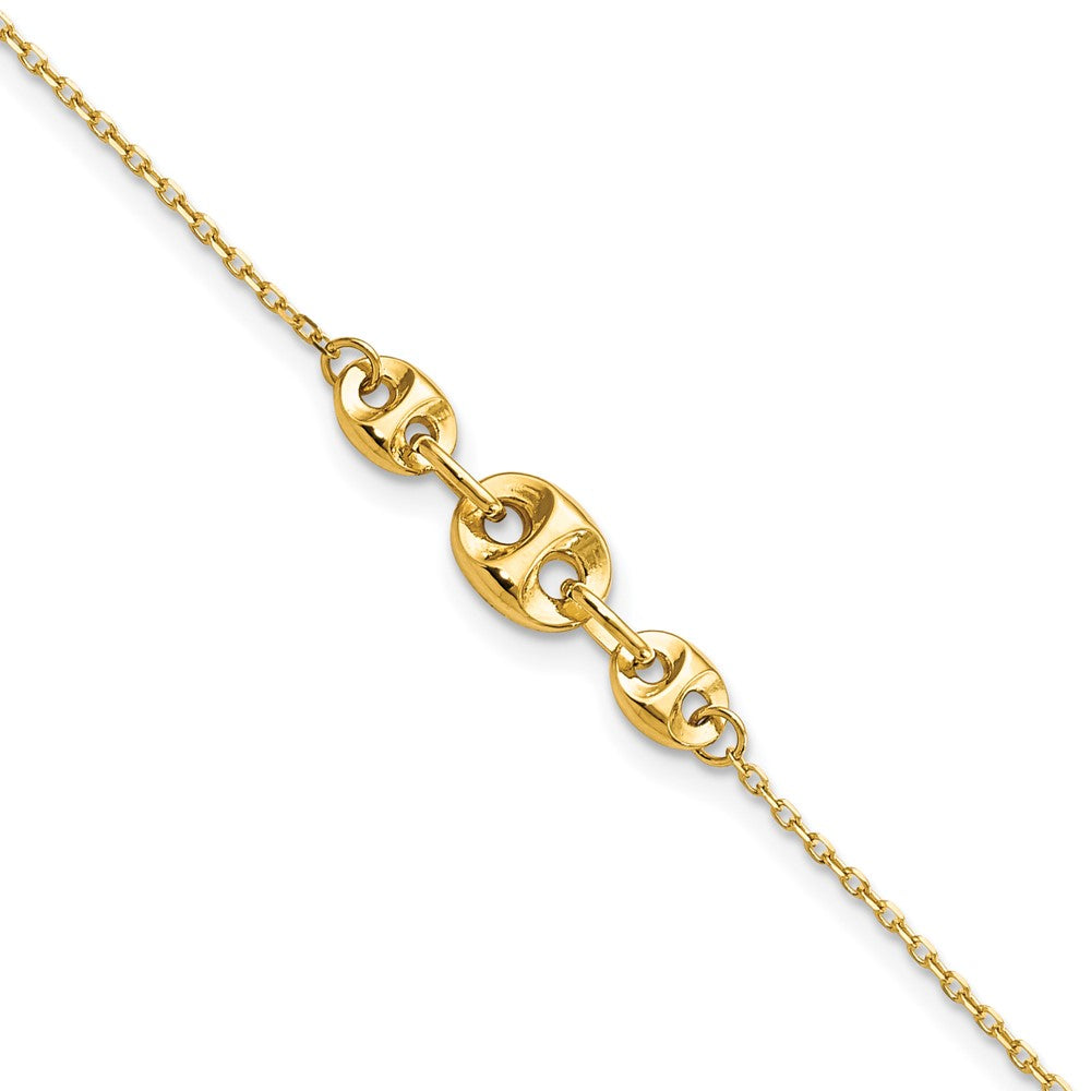 14K Polished Fancy Link Anklet 9 Inches (plus 1 Inch Extension)