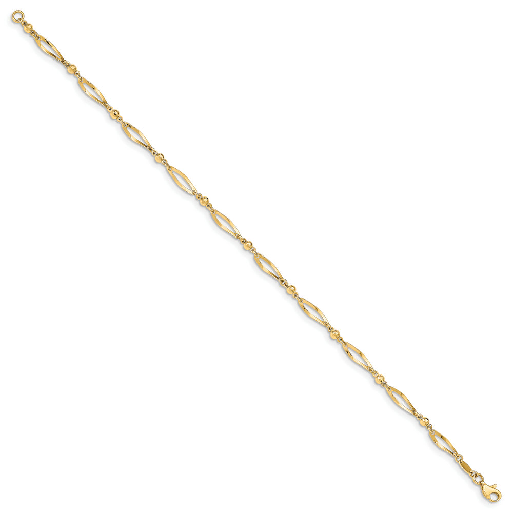 Tobillera de 14k Pulida y con Corte de Diamante de 9 Pulgadas