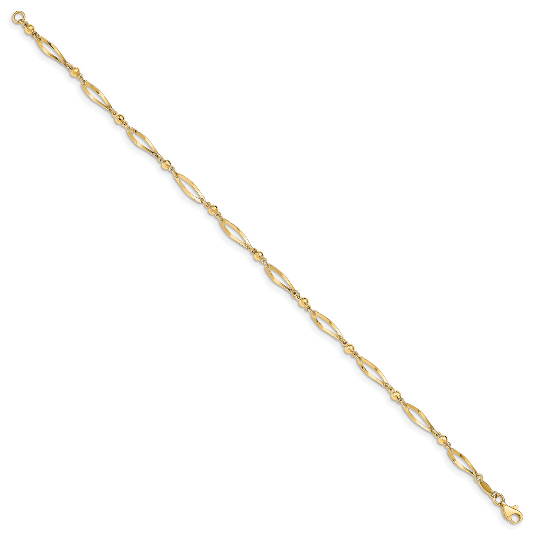 Tobillera de 14k Pulida y con Corte de Diamante de 9 Pulgadas
