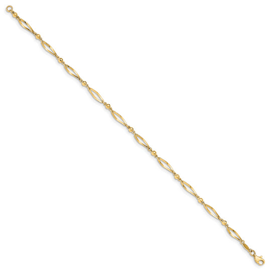 Tobillera de 14k Pulida y con Corte de Diamante de 9 Pulgadas