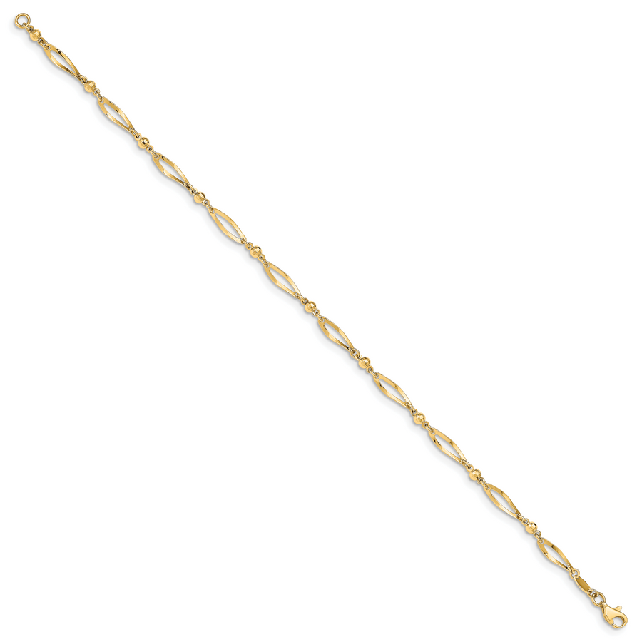 Tobillera de 14k Pulida y con Corte de Diamante de 9 Pulgadas