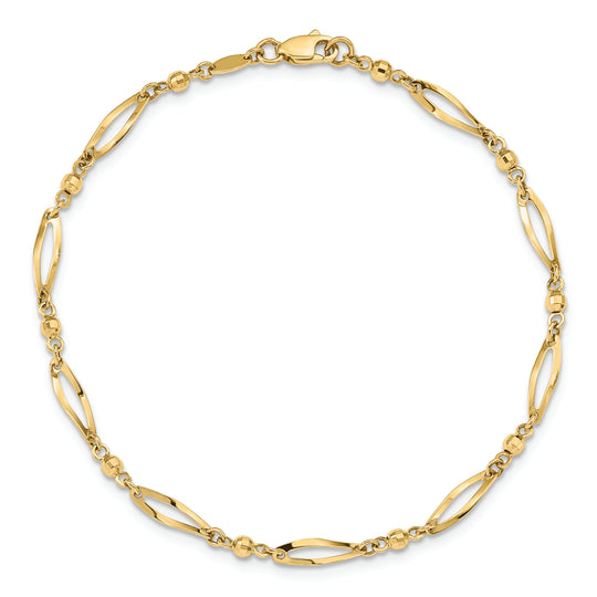 Tobillera de 14k Pulida y con Corte de Diamante de 9 Pulgadas