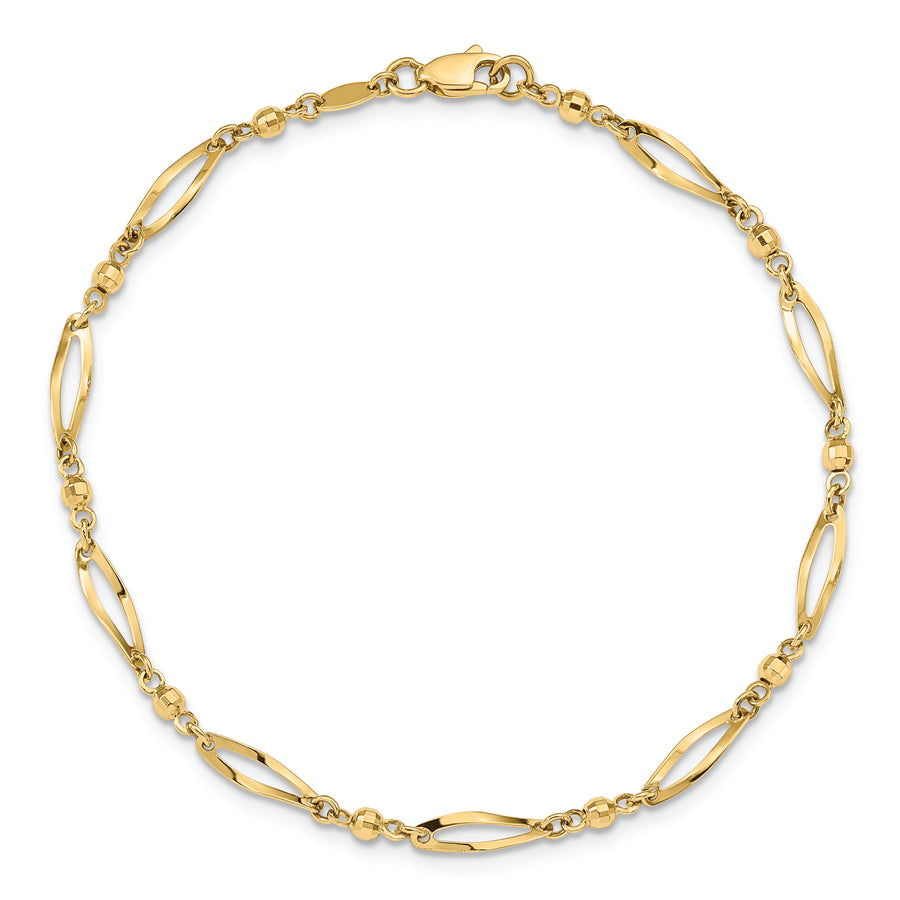 Tobillera de 14k Pulida y con Corte de Diamante de 9 Pulgadas