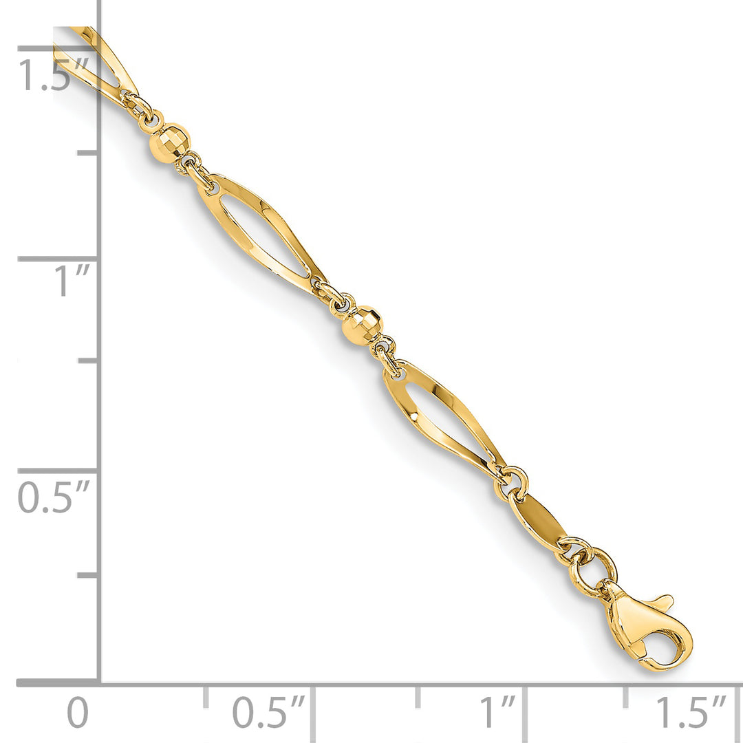 Tobillera de 14k Pulida y con Corte de Diamante de 9 Pulgadas
