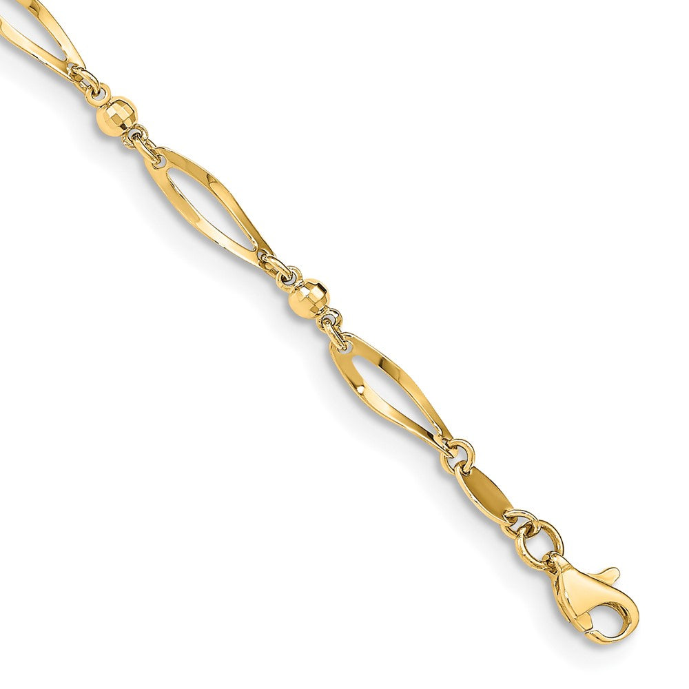 Tobillera de 14k Pulida y con Corte de Diamante de 9 Pulgadas