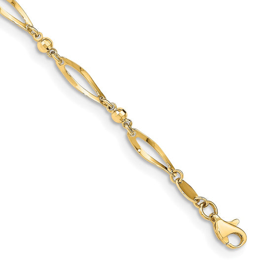 Tobillera de 14k Pulida y con Corte de Diamante de 9 Pulgadas