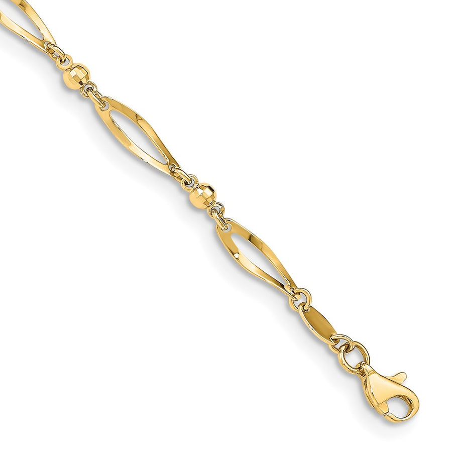 Tobillera de 14k Pulida y con Corte de Diamante de 9 Pulgadas