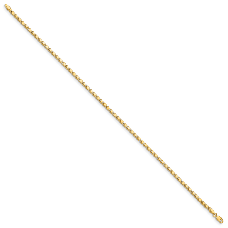 Tobillera 14K Pulida Corazón Doble Cara 10 Pulgadas