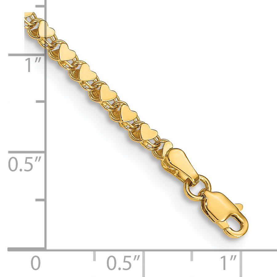 Tobillera 14K Pulida Corazón Doble Cara 10 Pulgadas