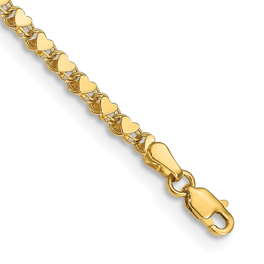 Tobillera 14K Pulida Corazón Doble Cara 10 Pulgadas