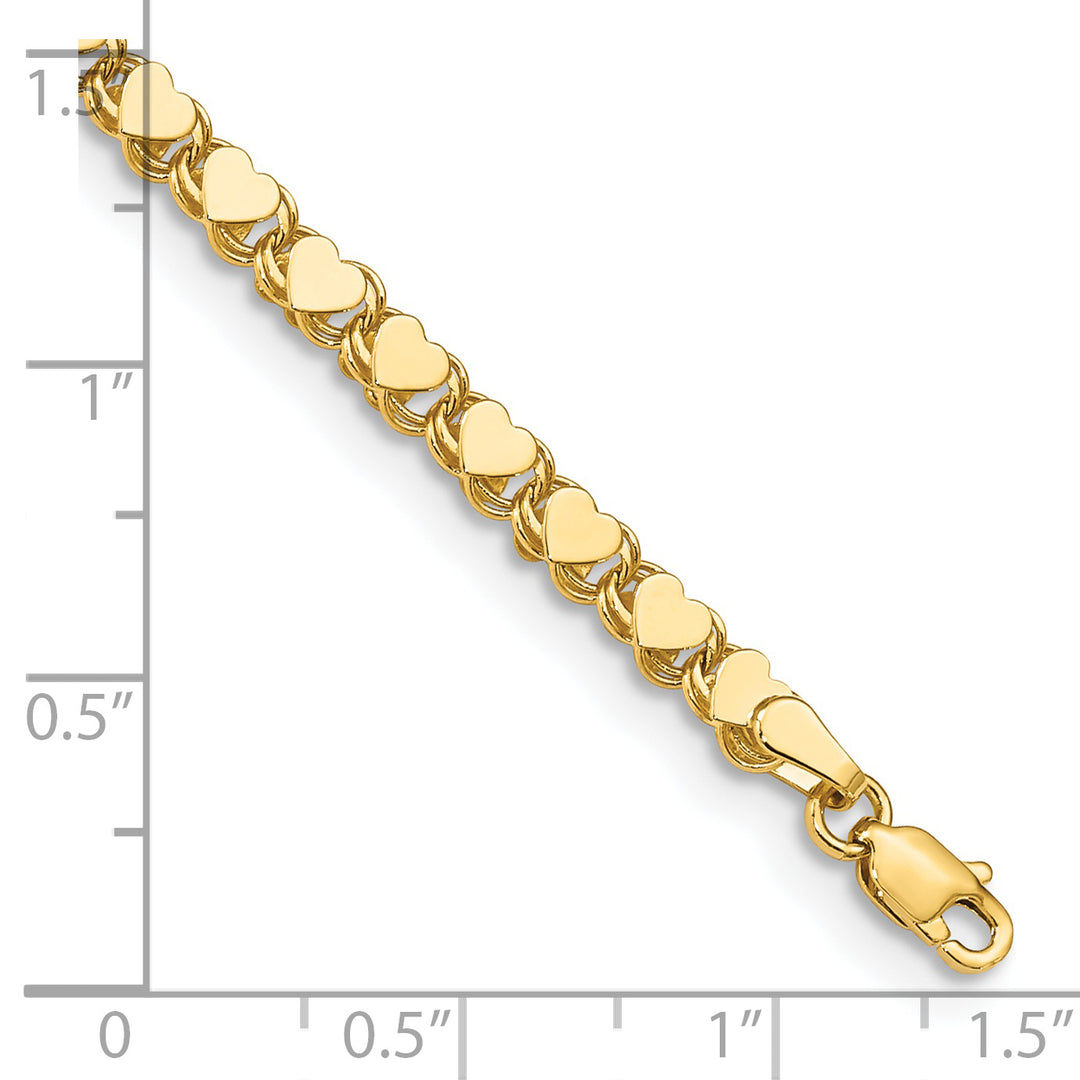 Tobillera de Oro Amarillo de 14K con Corazón Doble Lado Pulido de 10 Pulgadas