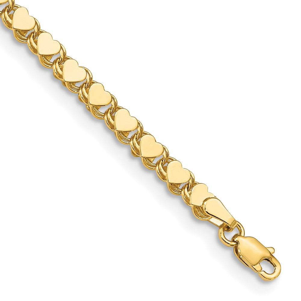 Tobillera de Oro Amarillo de 14K con Corazón Doble Lado Pulido de 10 Pulgadas