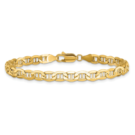 14k Yellow Gold Semi-Solid Anchor Bracelet, 4.75mm with Lobster Clasp