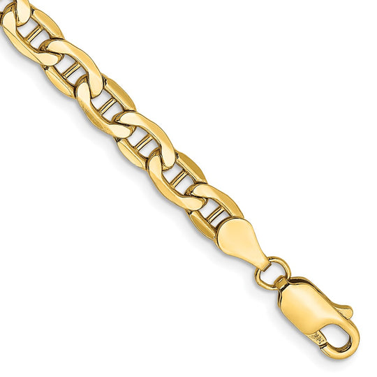 14k Yellow Gold Semi-Solid Anchor Bracelet, 4.75mm with Lobster Clasp