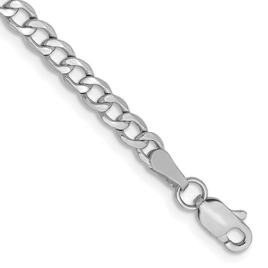 Tobillera 14K Oro Blanco 9 Pulgadas 3.35mm Semi-Sólida Curb con Cierre de Langosta