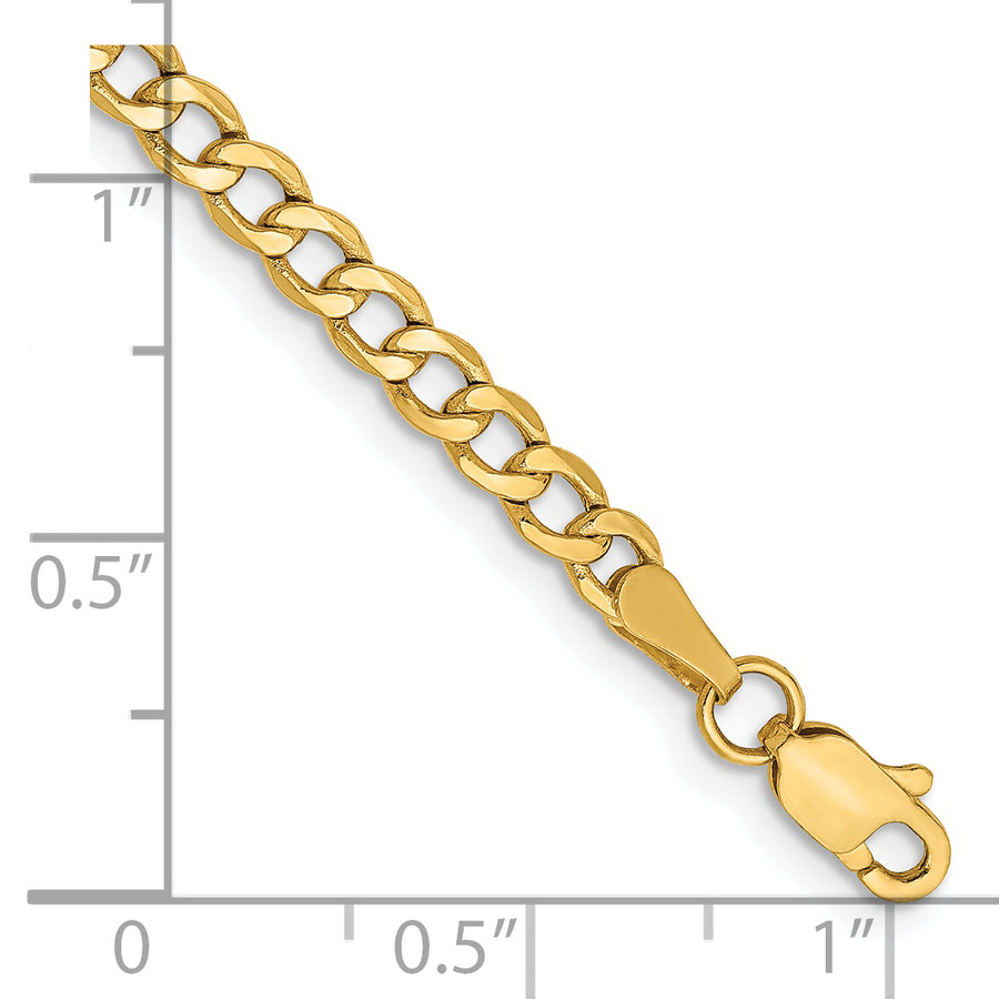 Tobillera de 14K de 10 Pulgadas con Cadena Semi-Sólida de Eslabón Cubano de 3.35 mm y Cierre de Langosta