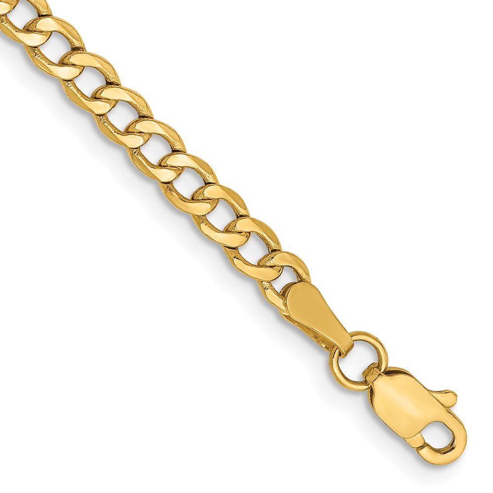Pulsera Curb semi-sólida de oro amarillo de 14k de 7 pulgadas y 3.35mm con cierre de langosta