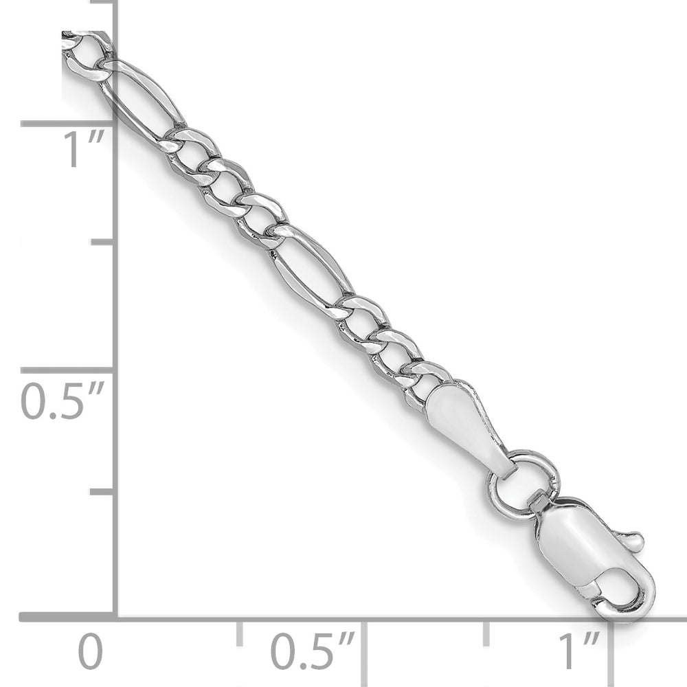 Tobillera de Oro Blanco 14K 9 pulgadas 2.5mm Semi-Sólida Figaro con Cierre de Langosta