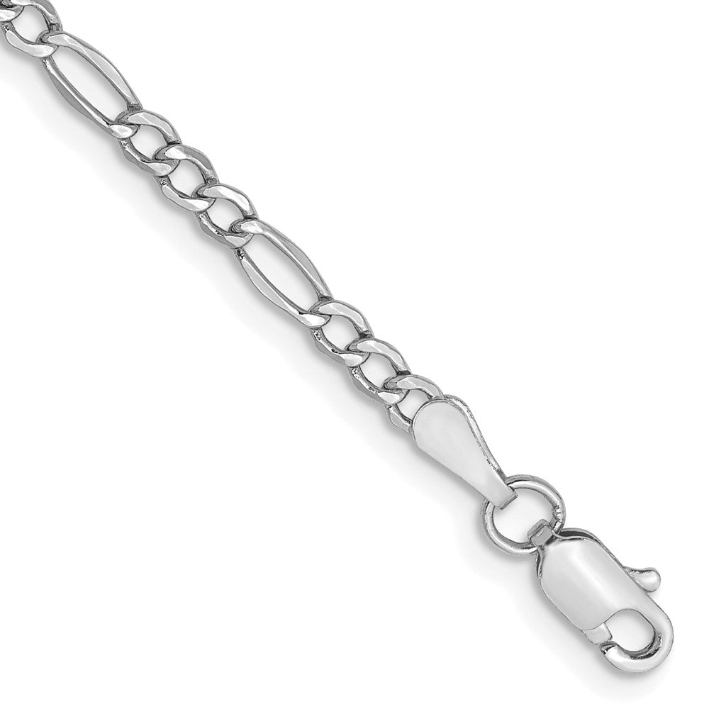 Tobillera de Oro Blanco 14K 9 pulgadas 2.5mm Semi-Sólida Figaro con Cierre de Langosta