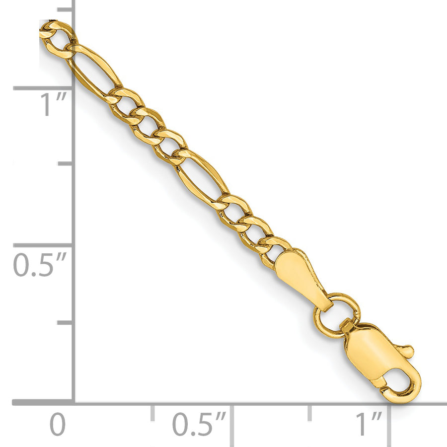 Tobillera 14K 10 Pulgadas 2.5mm Semi-Sólida Figaro con Cierre de Lobster