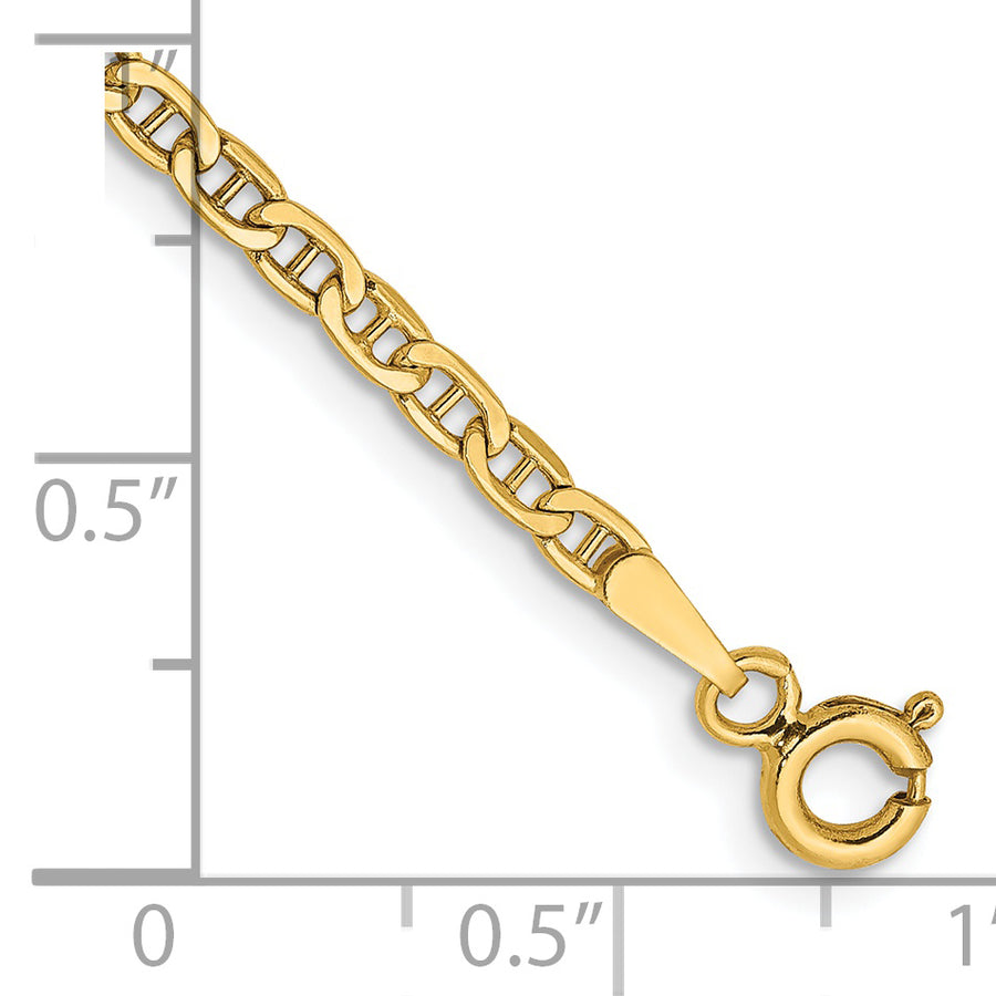 Tobillera 14K 10 Pulgadas 2.4mm Semi-Sólida Anchor con Cierre de Resorte