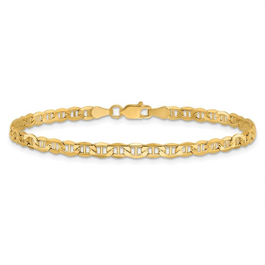 14k Yellow Gold Semi-Solid Anchor Bracelet, 3.2mm with Lobster Clasp
