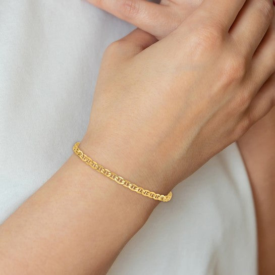 Tobillera 14K 10 pulgadas 3.2mm Semi-Sólida Anchor con Cierre de Langosta