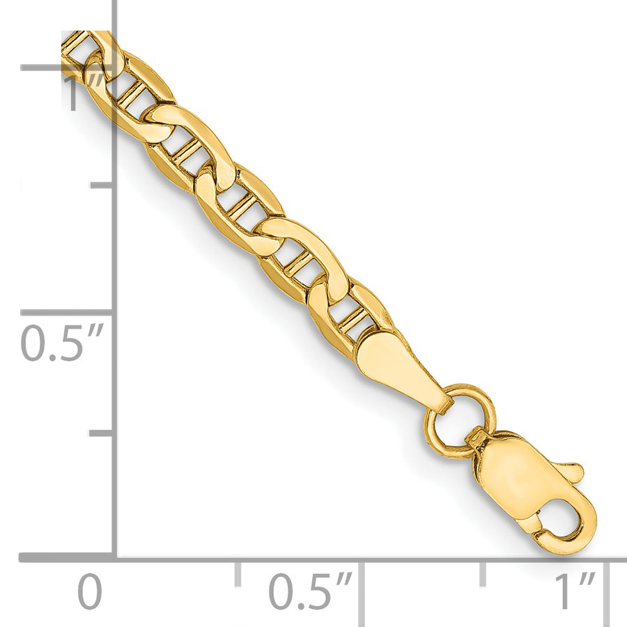 Tobillera de 14K Oro Amarillo de 10 Pulgadas con Figaro Plano de 1.25mm y Cierre de Anillo de Resorte