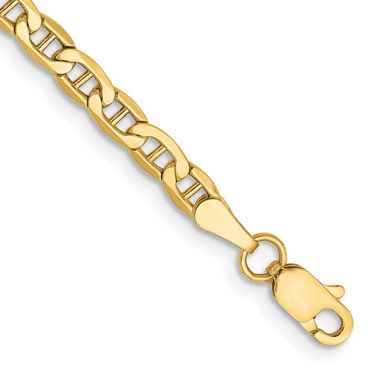 Tobillera 14K 10 pulgadas 3.2mm Semi-Sólida Anchor con Cierre de Langosta