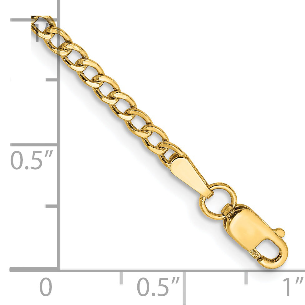 Tobillera 14K de Oro Amarillo, 10 pulgadas, 2.5mm Semi-Sólida con Cierre de Langosta