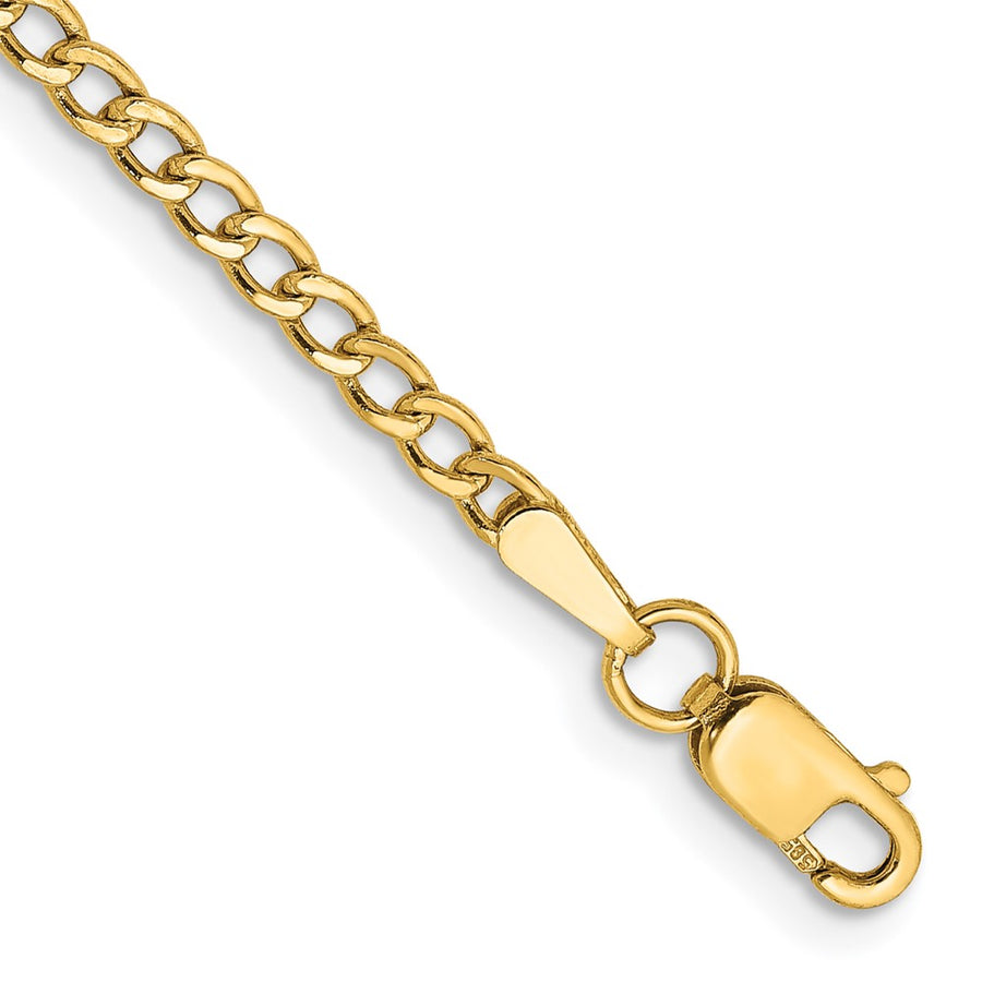 Tobillera 14K de 9 Pulgadas 2.5mm Curb Semi-Sólida con Cierre de Langosta