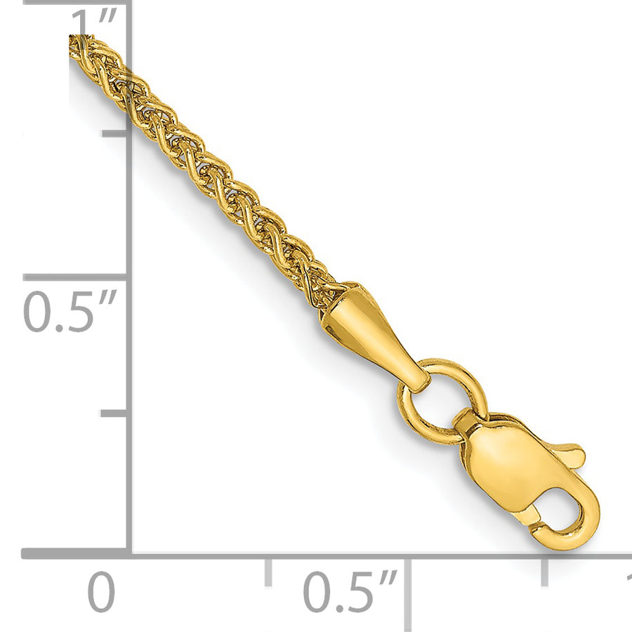 Tobillera 14K de 10 Pulgadas y 1.55 mm Semi-Sólida con Cadena de Trigo y Broche de Langosta