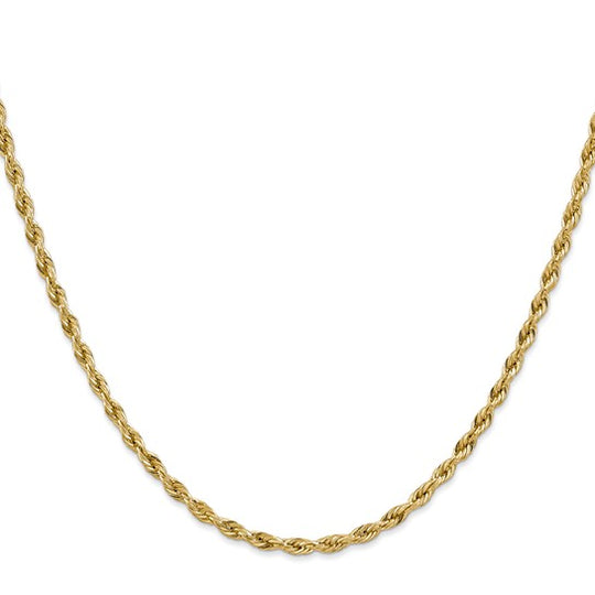  Cadena de Cuerda Semisólida de 3 mm en Oro Amarillo de 14k – 20 Pulgadas con Broche Langosta