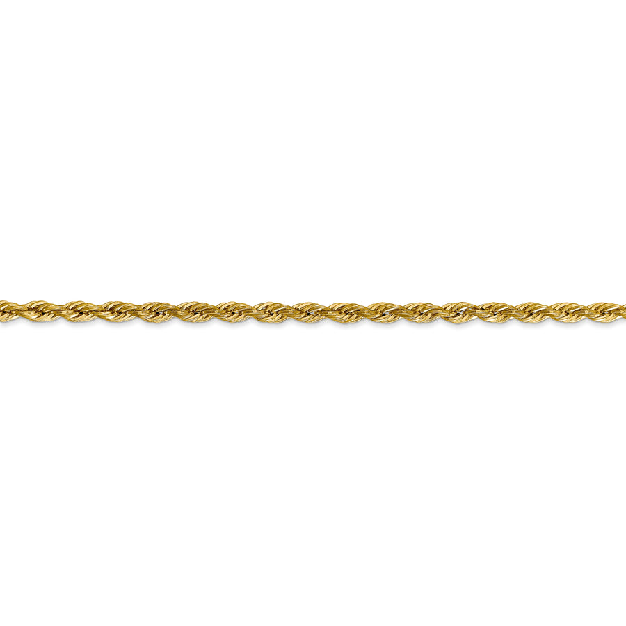  Cadena de Cuerda Semisólida de 3 mm en Oro Amarillo de 14k – 20 Pulgadas con Broche Langosta
