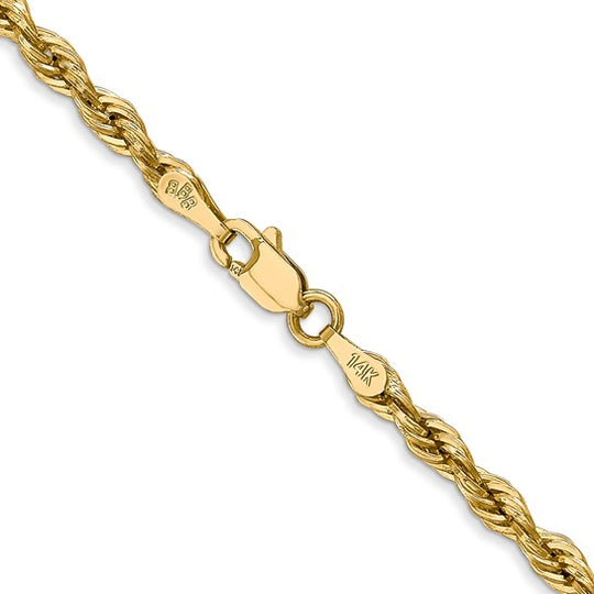  Cadena de Cuerda Semisólida de 3 mm en Oro Amarillo de 14k – 20 Pulgadas con Broche Langosta