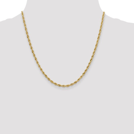  Cadena de Cuerda Semisólida de 3 mm en Oro Amarillo de 14k – 20 Pulgadas con Broche Langosta