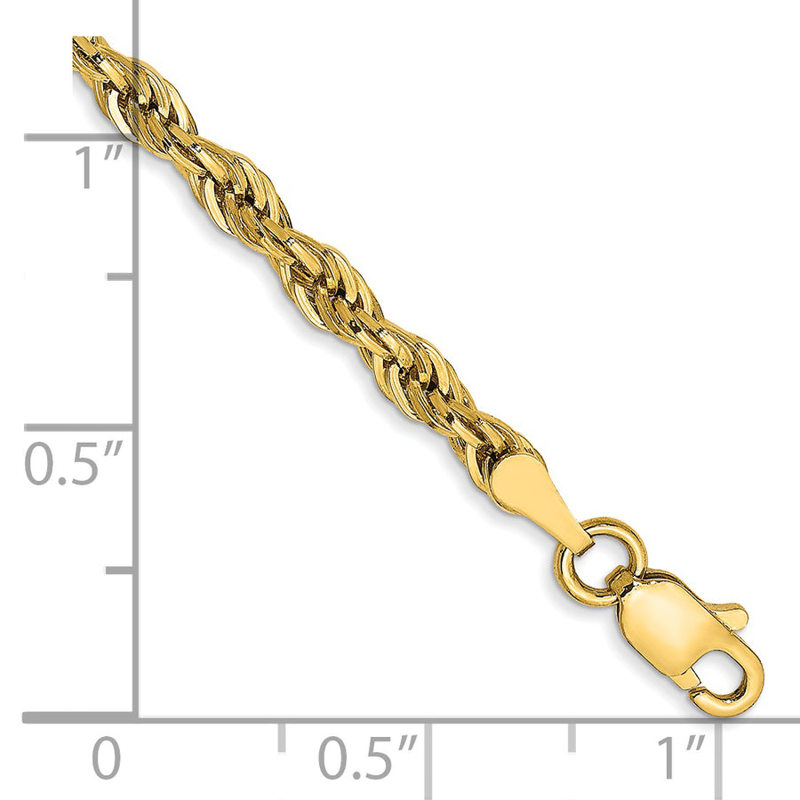 Cadena de Cuerda Semisólida de 14K, 8 Pulgadas, 3 mm, con Cierre de Langosta