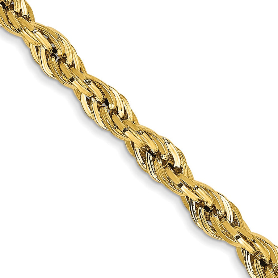 Cadena de Cuerda Semi-Sólida de Oro Amarillo de 14K, 28 Pulgadas, 3 mm con Broche Tipo Langosta