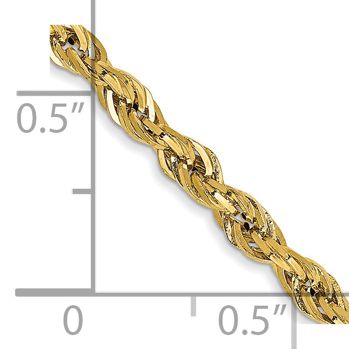 Tobillera de Cuerda Semisólida de 14K de 10 Pulgadas y 2.8 mm con Cierre de Langosta