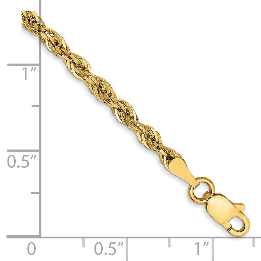 Tobillera de Cuerda Semisólida de 14K de 10 Pulgadas y 2.8 mm con Cierre de Langosta