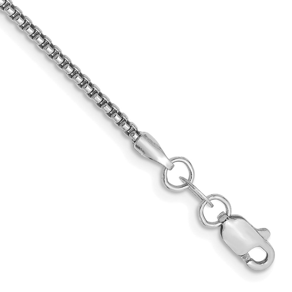 Pulsera de Oro Blanco de 14k, 7 pulgadas, Pulsera de Caja Redonda de 1.5mm con Cierre de Langosta