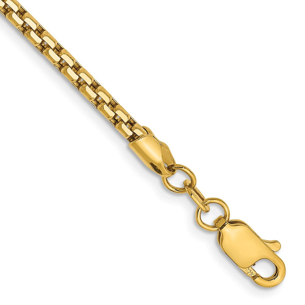 Pulsera de Oro Amarillo de 14k, 8 pulgadas, Pulsera de Caja Redonda de 2.45mm con Cierre de Langosta
