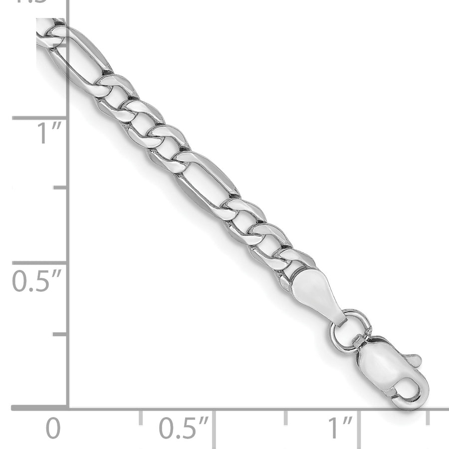 Cadena de Tobillera de 14K Oro Blanco de 9 Pulgadas con Figaro Semi-Sólido de 3.5mm y Cierre de Langosta