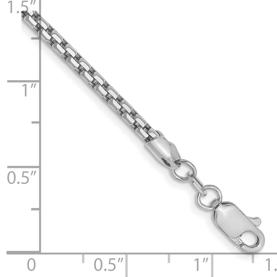 Pulsera de Oro Blanco de 14k, 8 pulgadas, Pulsera de Caja Redonda de 2.45mm con Cierre de Langosta