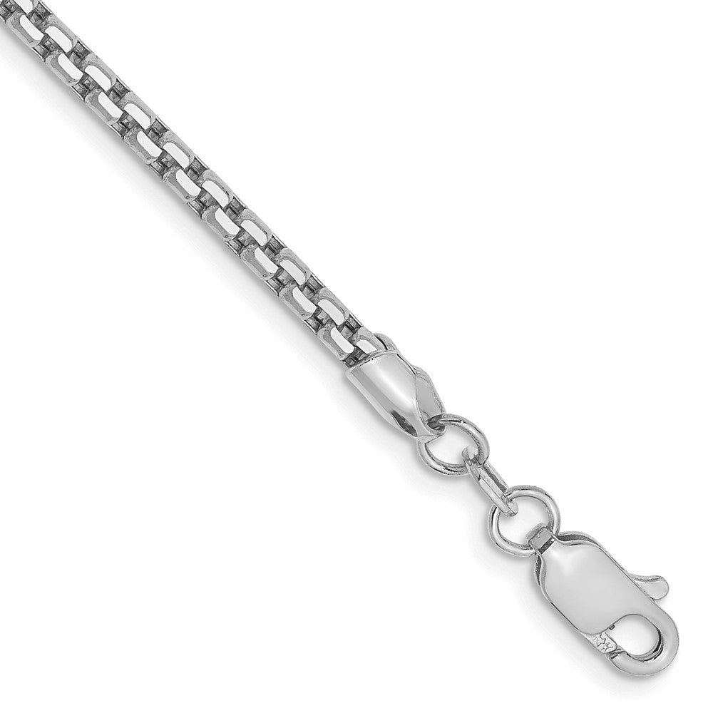 Pulsera de Oro Blanco de 14k, 8 pulgadas, Pulsera de Caja Redonda de 2.45mm con Cierre de Langosta
