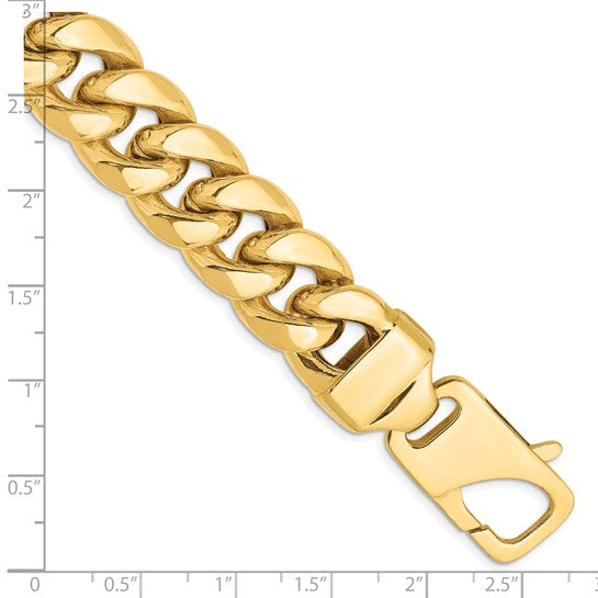 8-inch, 15mm 14k Semi-Solid Miami Cuban Link Bracelet with Lobster Clasp