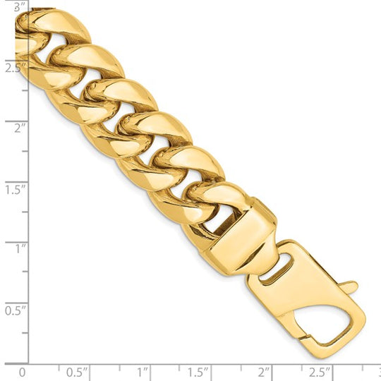 8-inch, 15mm 14k Semi-Solid Miami Cuban Link Bracelet with Lobster Clasp